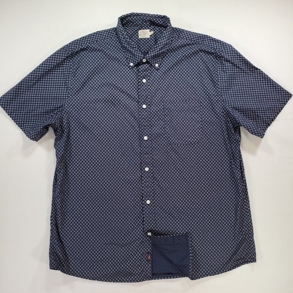 Faherty Shirt Mens 2XL Navy Blue All Over Print Casual Button Down Gorpcore - Picture 1 of 13